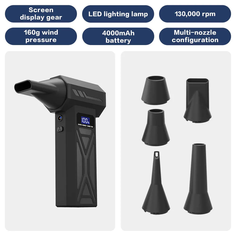 Powerful 130,000 RPM Turbo Jet Air Blower/Air Duster- For PC/Keyboard/Home/Car Cleaning