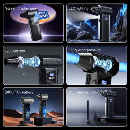 Wireless Jet Fan 990,000RPM Brush-less Motor Turbo Jet Blower Car Vacuum Cleaner Lighting/Digital Display