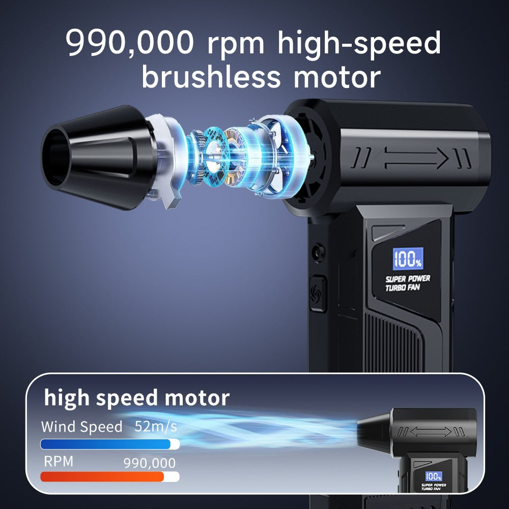 Wireless Jet Fan 990,000RPM Brush-less Motor Turbo Jet Blower Car Vacuum Cleaner Lighting/Digital Display