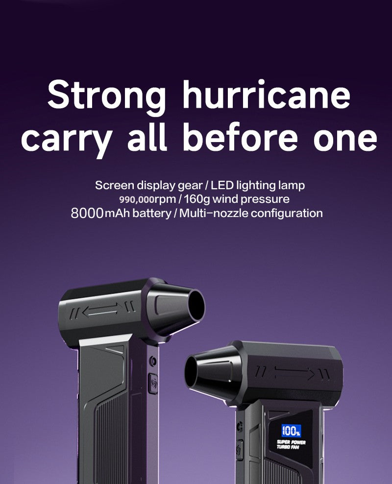 Wireless Jet Fan 990,000RPM Brush-less Motor Turbo Jet Blower Car Vacuum Cleaner Lighting/Digital Display