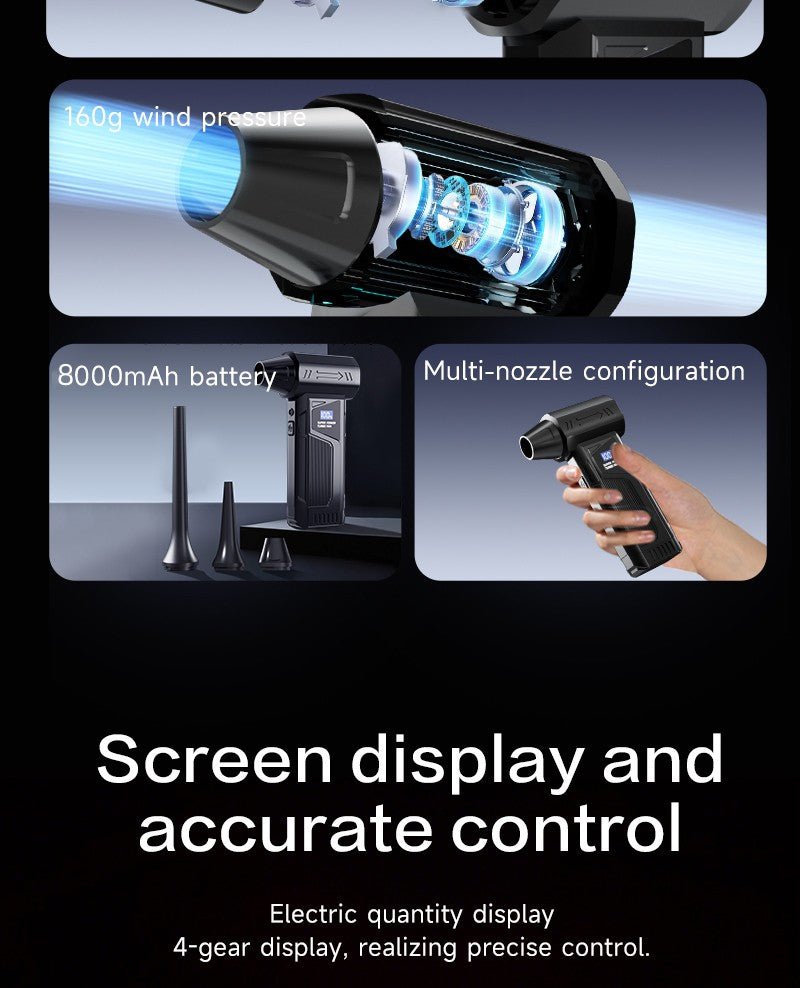 Wireless Jet Fan 990,000RPM Brush-less Motor Turbo Jet Blower Car Vacuum Cleaner Lighting/Digital Display
