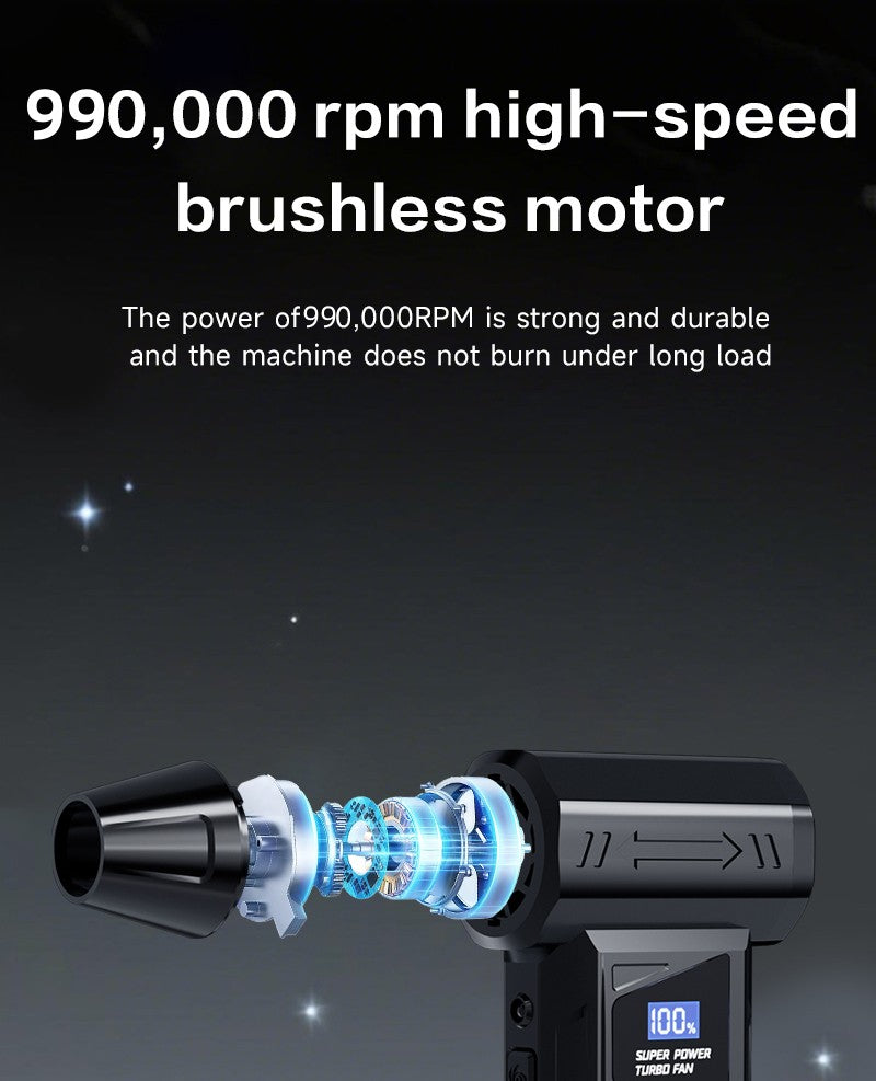 Wireless Jet Fan 990,000RPM Brush-less Motor Turbo Jet Blower Car Vacuum Cleaner Lighting/Digital Display