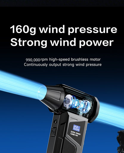 Wireless Jet Fan 990,000RPM Brush-less Motor Turbo Jet Blower Car Vacuum Cleaner Lighting/Digital Display