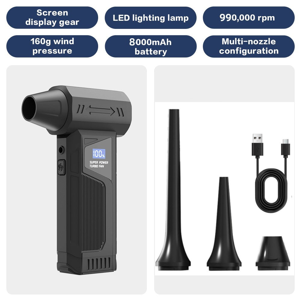 Wireless Jet Fan 990,000RPM Brush-less Motor Turbo Jet Blower Car Vacuum Cleaner Lighting/Digital Display