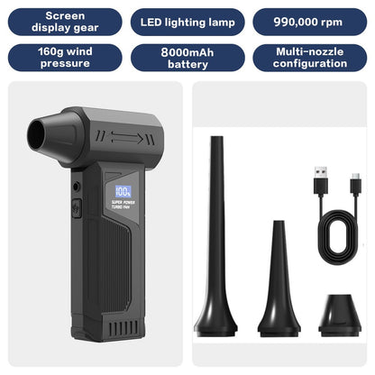Wireless Jet Fan 990,000RPM Brush-less Motor Turbo Jet Blower Car Vacuum Cleaner Lighting/Digital Display
