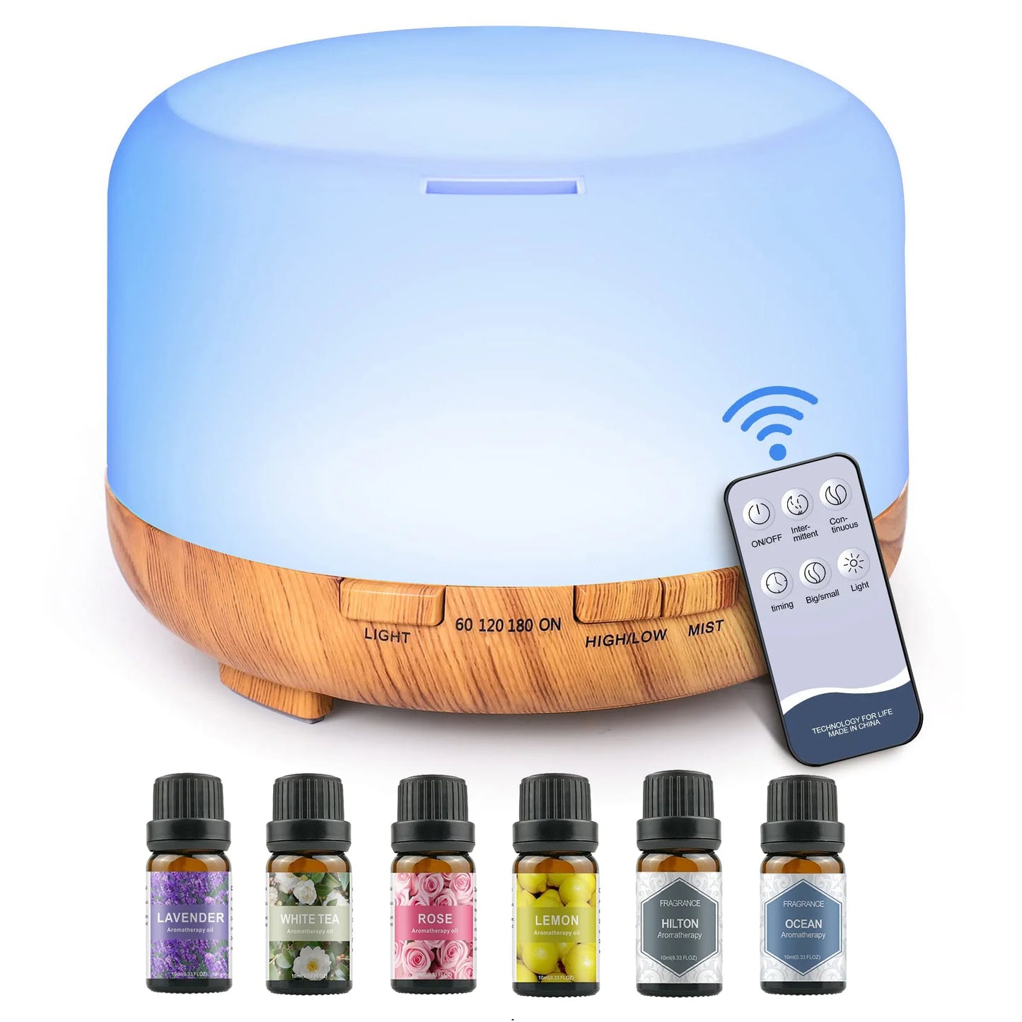 500ML Aroma Diffuser with 6x10ML Essential Oils – Ultrasonic Humidifier & Air Freshener Gift Set