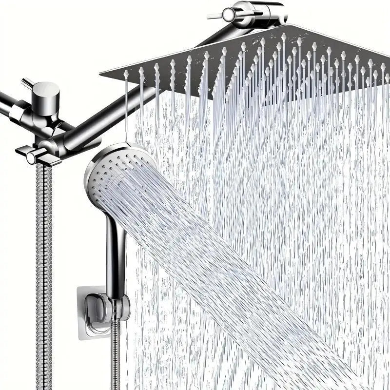 Luxury Stainless Steel Shower Set – 5 Modes, 8/10 Inch Square Overhead with Extended Arm & Handheld