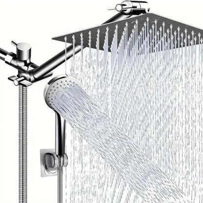 Luxury Stainless Steel Shower Set – 5 Modes, 8/10 Inch Square Overhead with Extended Arm & Handheld