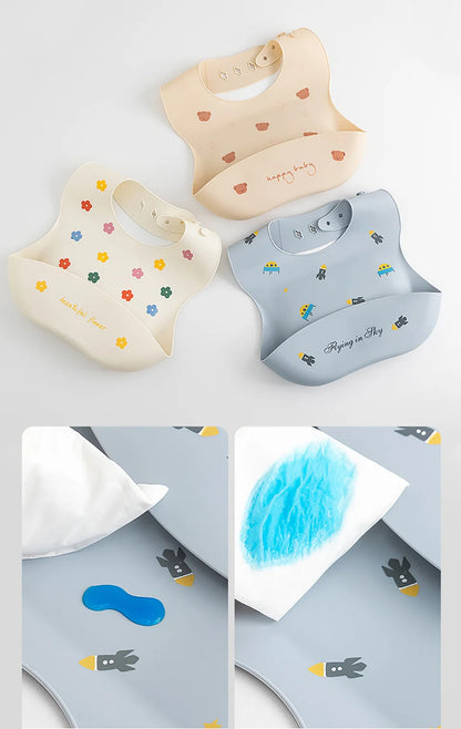 Waterproof Silicone Baby Bib – Soft, Adjustable & Cute Cartoon Design