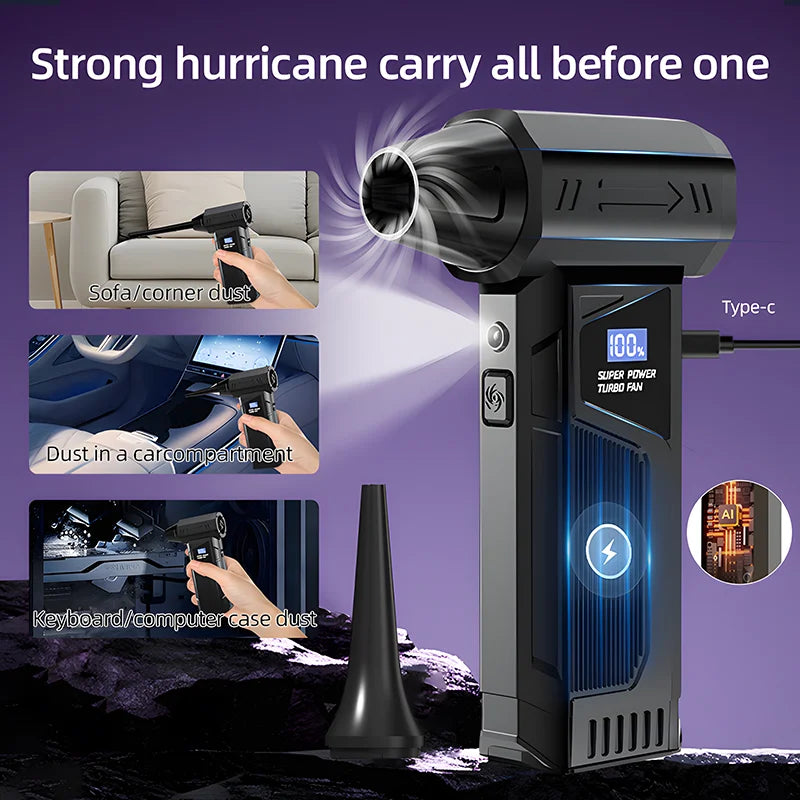 Powerful 130,000 RPM Turbo Jet Air Blower/Air Duster- For PC/Keyboard/Home/Car Cleaning