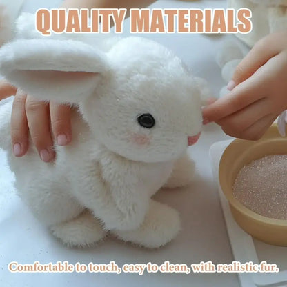 Cute electric plush bunny that hops, twitches, and wiggles like the real thing—endless fun without the mess!