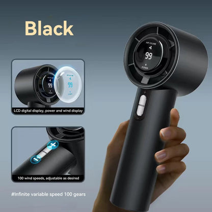 100-Speed Turbo Handheld Fan – Ultra Quiet, USB Rechargeable, Portable Mini Fan with LED Indicator