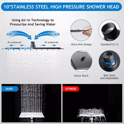 Luxury Stainless Steel Shower Set – 5 Modes, 8/10 Inch Square Overhead with Extended Arm & Handheld
