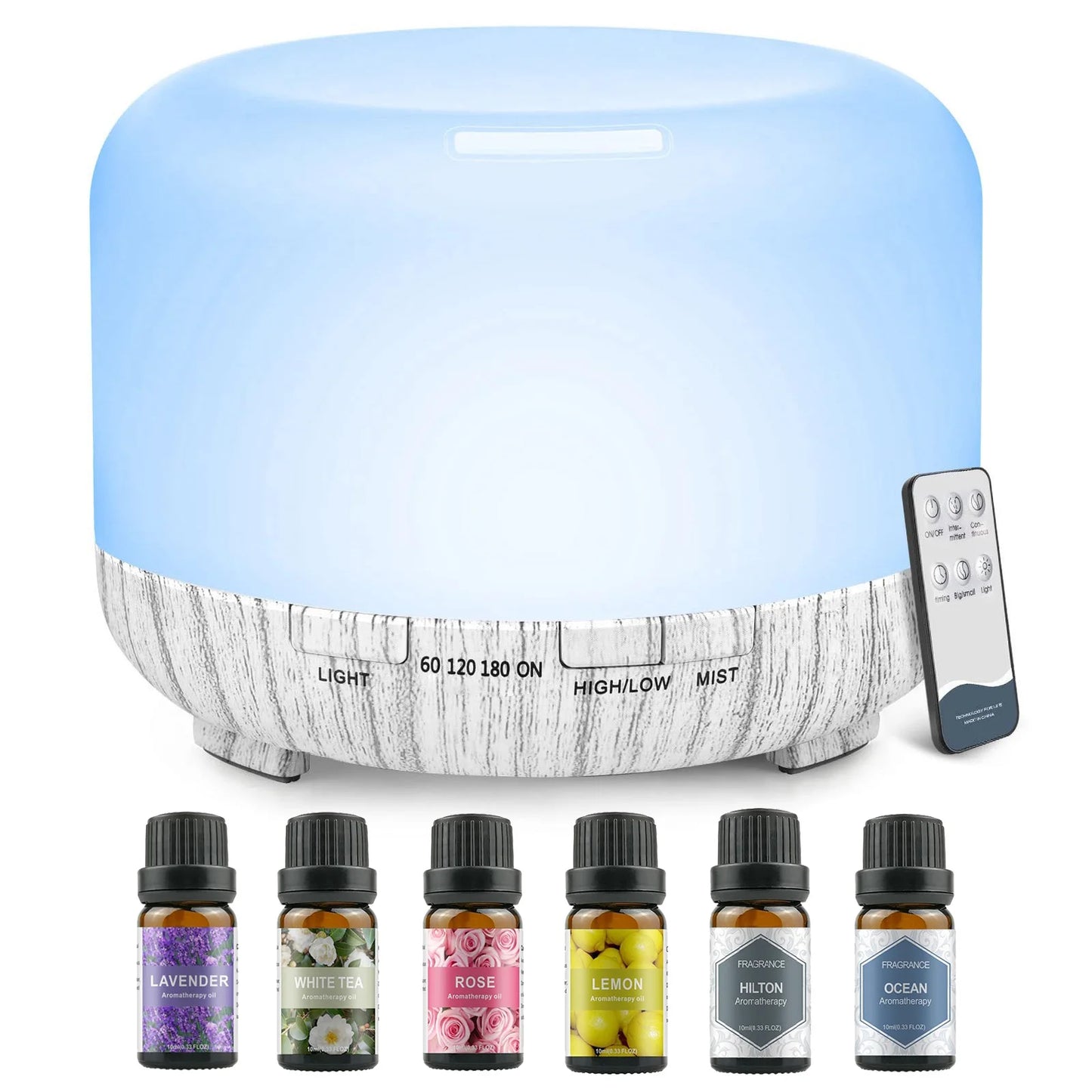 500ML Aroma Diffuser with 6x10ML Essential Oils – Ultrasonic Humidifier & Air Freshener Gift Set