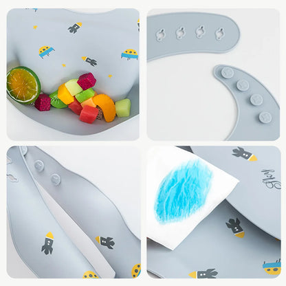 Waterproof Silicone Baby Bib – Soft, Adjustable & Cute Cartoon Design
