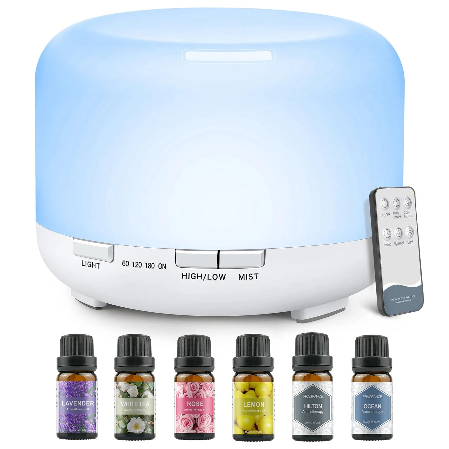 500ML Aroma Diffuser with 6x10ML Essential Oils – Ultrasonic Humidifier & Air Freshener Gift Set