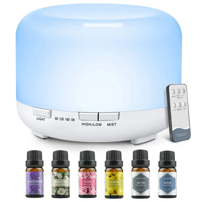 500ML Aroma Diffuser with 6x10ML Essential Oils – Ultrasonic Humidifier & Air Freshener Gift Set