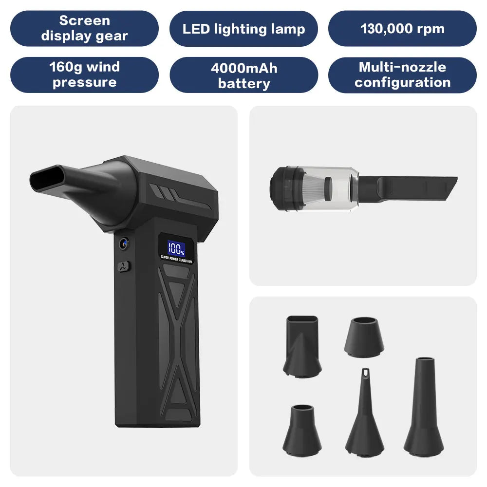 Powerful 130,000 RPM Turbo Jet Air Blower/Air Duster- For PC/Keyboard/Home/Car Cleaning