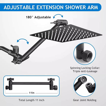 Luxury Stainless Steel Shower Set – 5 Modes, 8/10 Inch Square Overhead with Extended Arm & Handheld