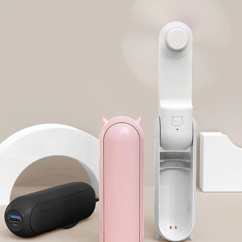 3-in-1 Portable Mini Handheld Fan – USB Rechargeable with Power Bank & Flashlight (4500mAh)