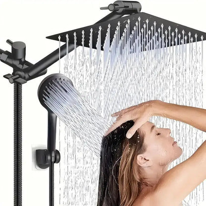 Luxury Stainless Steel Shower Set – 5 Modes, 8/10 Inch Square Overhead with Extended Arm & Handheld