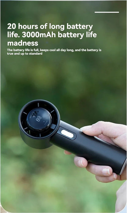 100-Speed Turbo Handheld Fan – Ultra Quiet, USB Rechargeable, Portable Mini Fan with LED Indicator