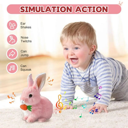 Cute electric plush bunny that hops, twitches, and wiggles like the real thing—endless fun without the mess!