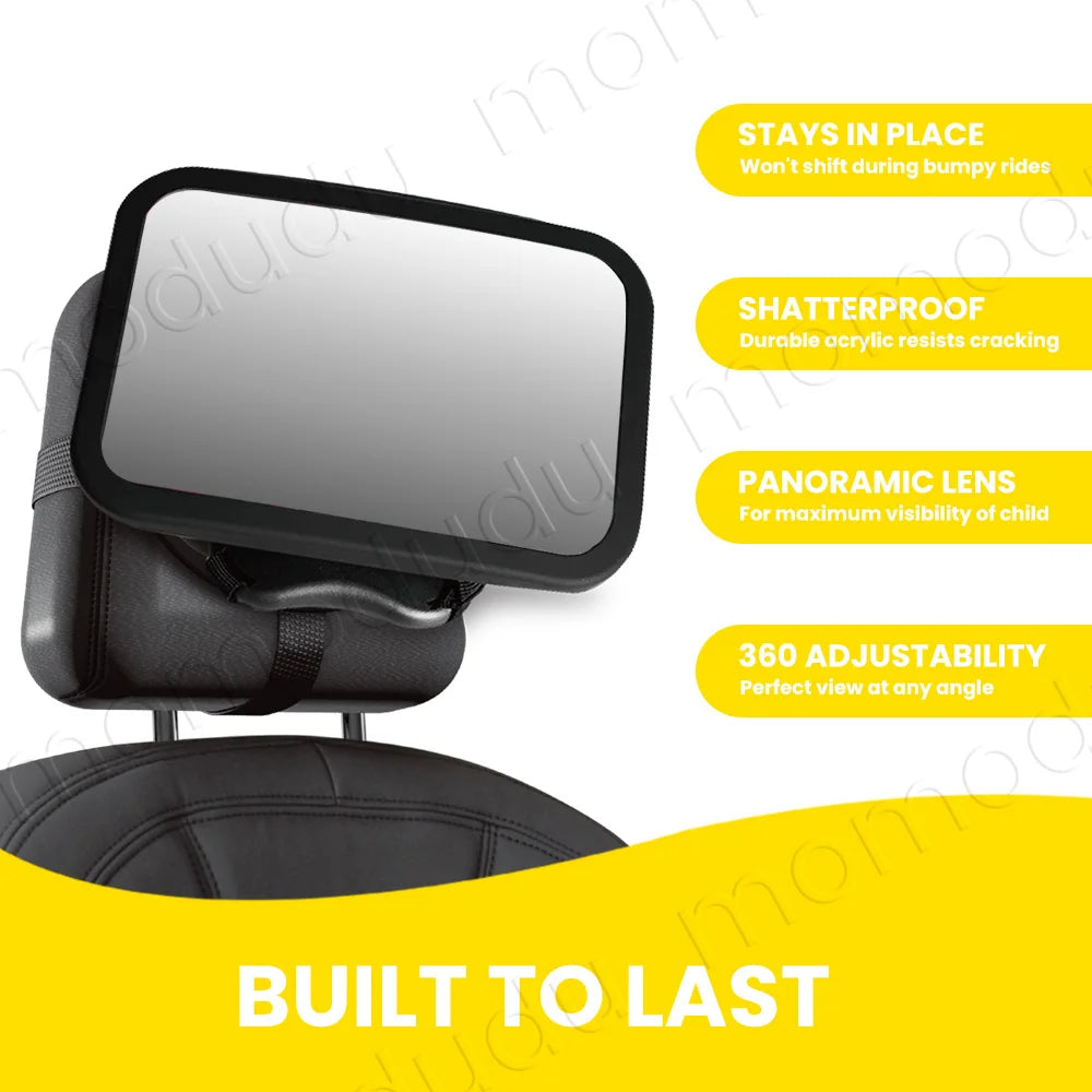 Shatterproof Baby Car Mirror – Wide View, Headrest-Mounted Safety Mirror for Rear-Facing Infants