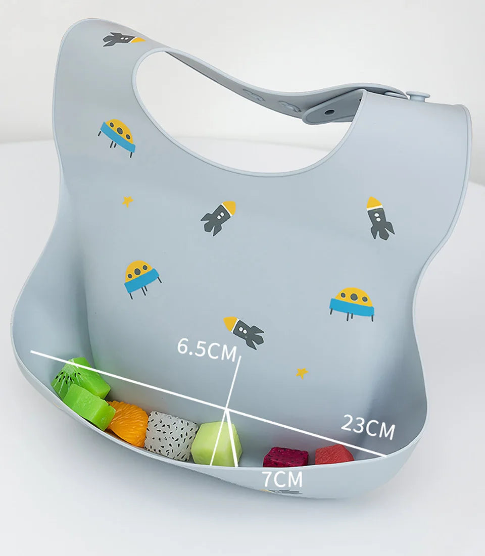 Waterproof Silicone Baby Bib – Soft, Adjustable & Cute Cartoon Design