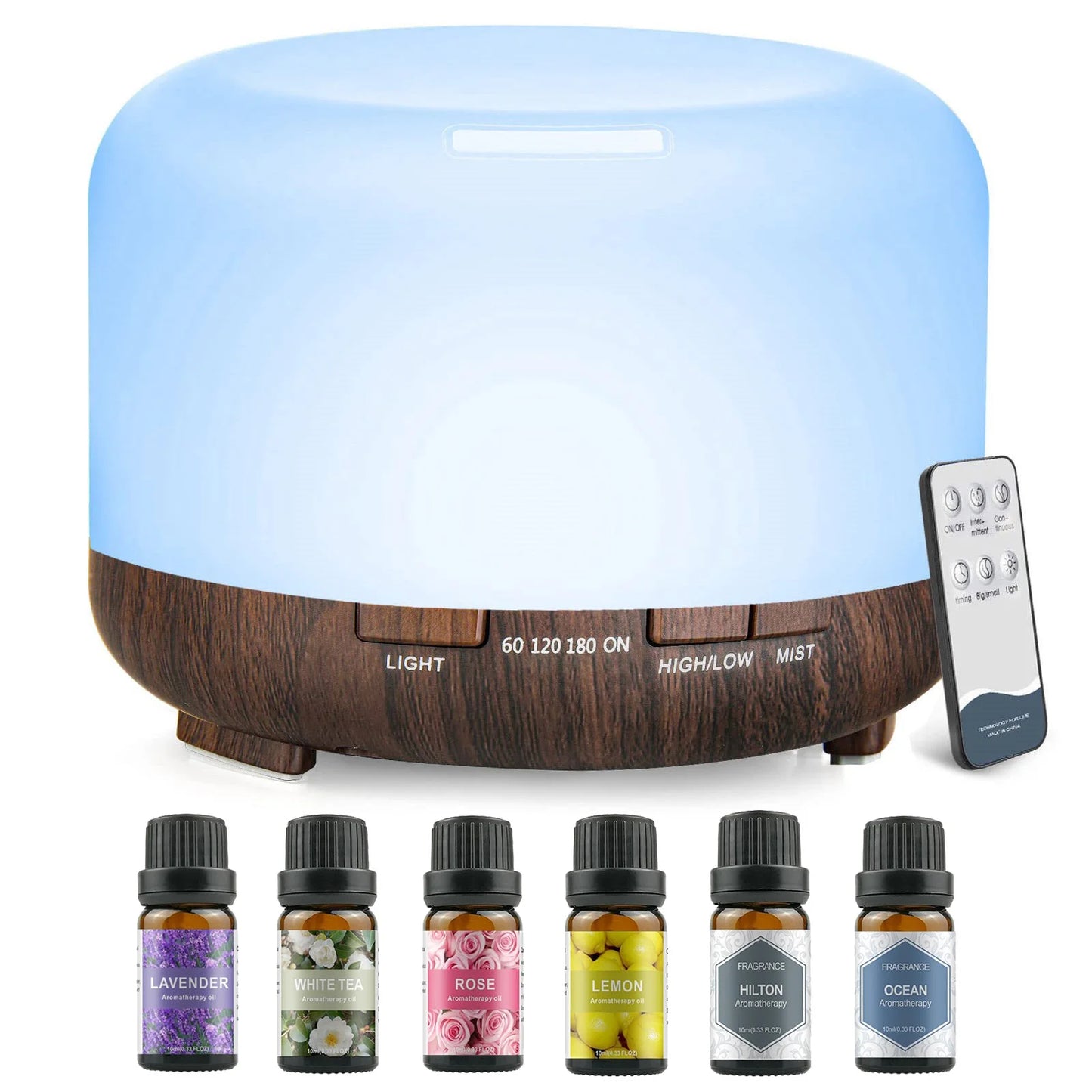 500ML Aroma Diffuser with 6x10ML Essential Oils – Ultrasonic Humidifier & Air Freshener Gift Set