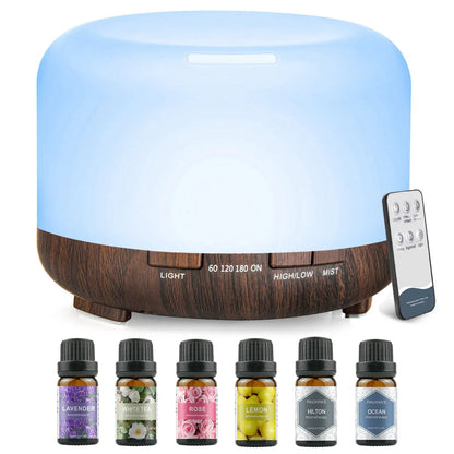 500ML Aroma Diffuser with 6x10ML Essential Oils – Ultrasonic Humidifier & Air Freshener Gift Set