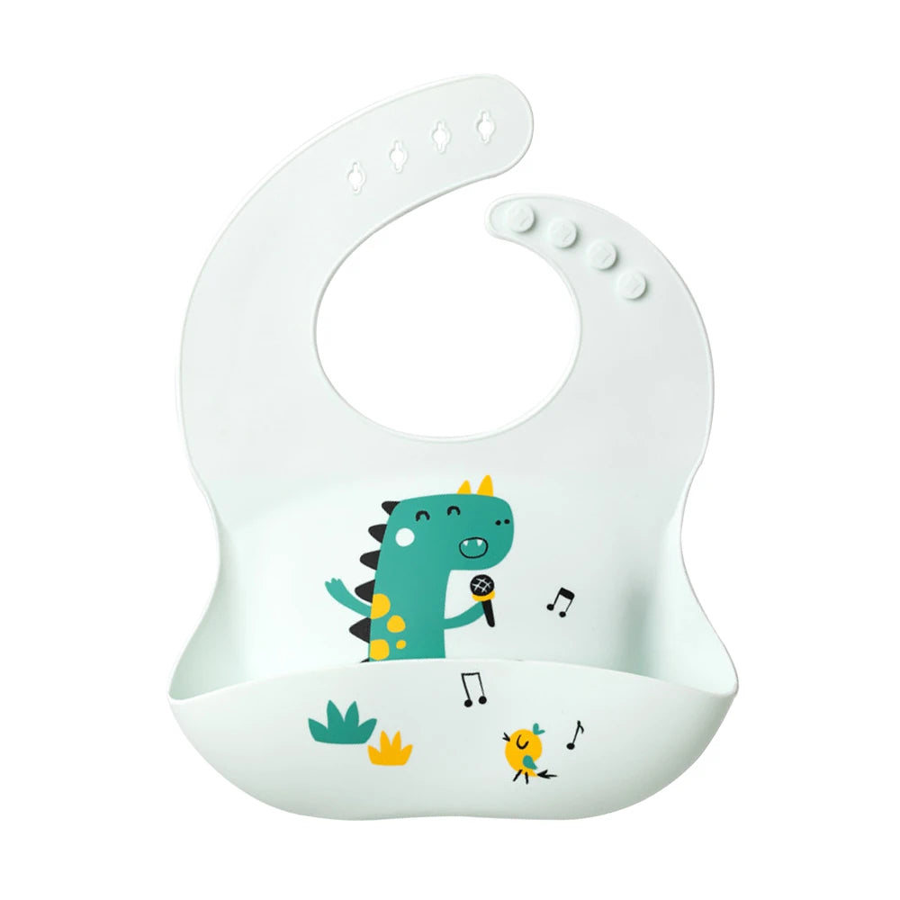 Waterproof Silicone Baby Bib – Soft, Adjustable & Cute Cartoon Design