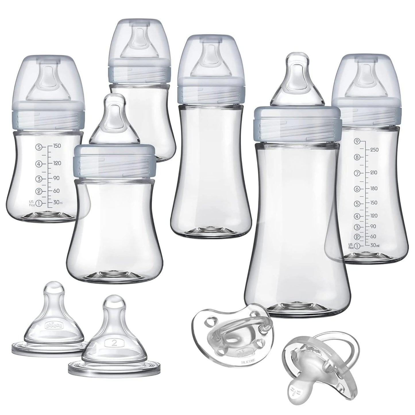 Hybrid Baby Bottle Gift Set with Glass Inside/Plastic Outside - Clear/Grey