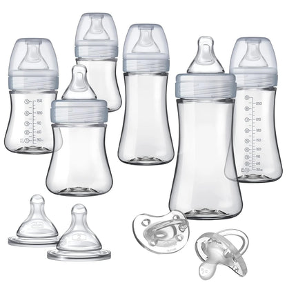 Hybrid Baby Bottle Gift Set with Glass Inside/Plastic Outside - Clear/Grey