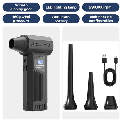 Wireless Jet Fan 990,000RPM Brush-less Motor Turbo Jet Blower Car Vacuum Cleaner Lighting/Digital Display