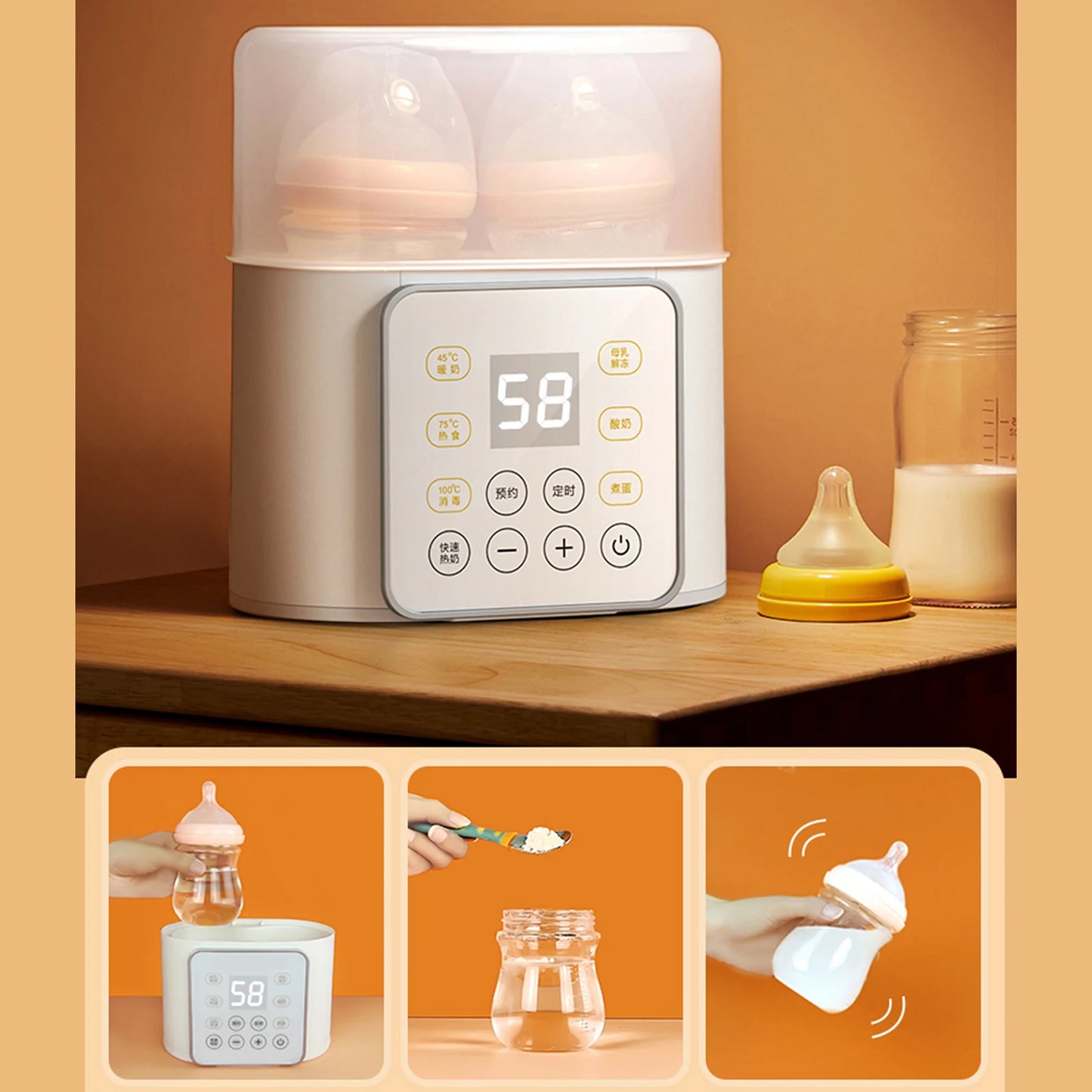 Baby Bottle Warmer with 24Hr Thermostat | Fast Heating for Breast milk & Formula – Travel Friendly