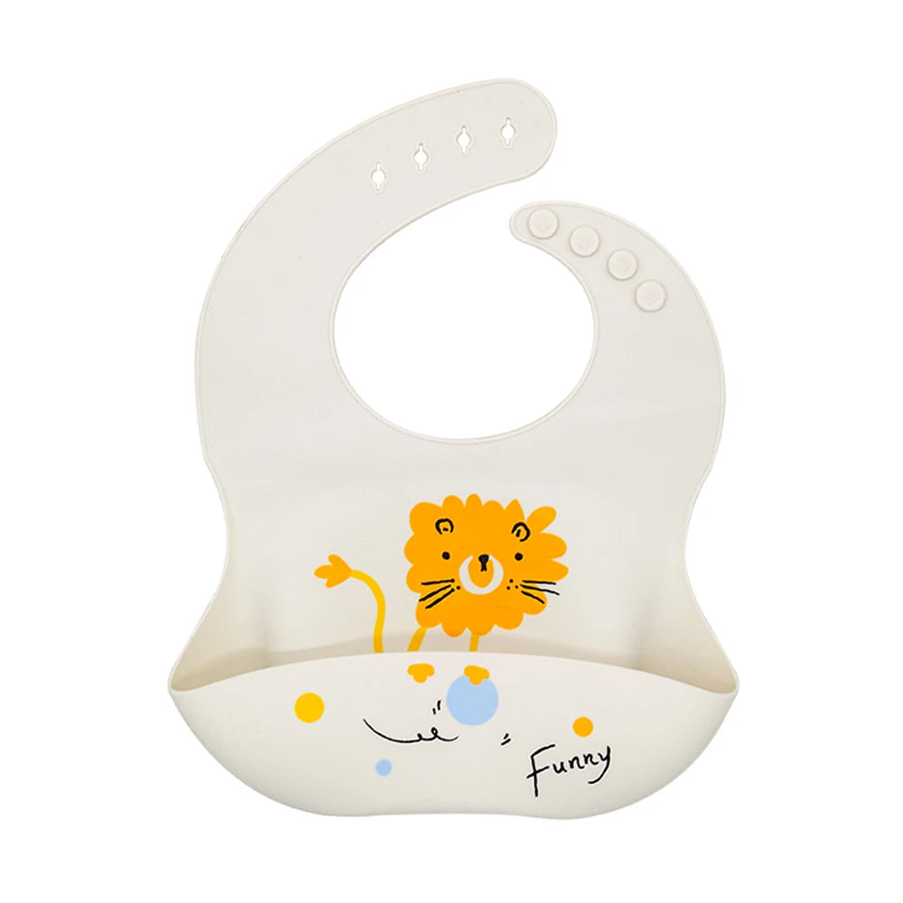 Waterproof Silicone Baby Bib – Soft, Adjustable & Cute Cartoon Design