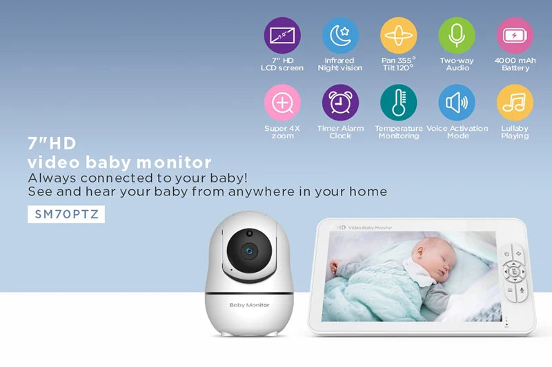 7” Split-Screen Baby Monitor with Dual Cameras (SM70)