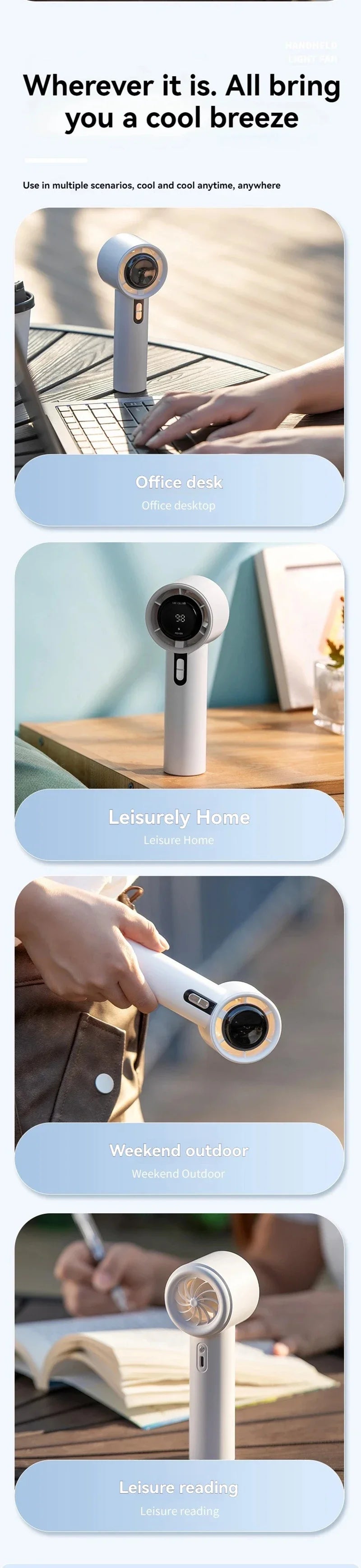 100-Speed Turbo Handheld Fan – Ultra Quiet, USB Rechargeable, Portable Mini Fan with LED Indicator