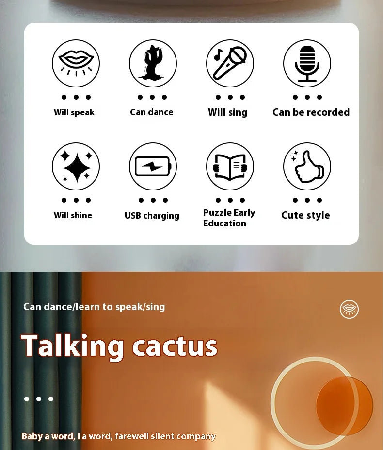 Dancing Cactus Plush Toy - Singing, Learning, Speaking & Twisting Cactus doll