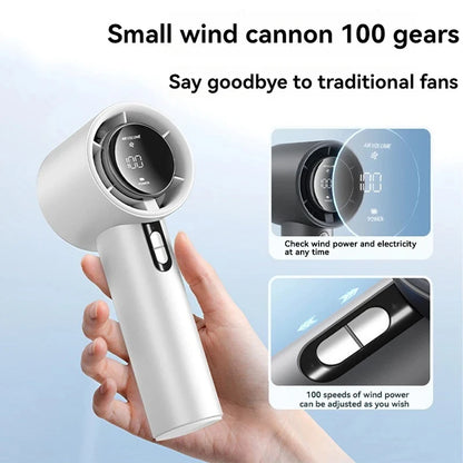100-Speed Turbo Handheld Fan – Ultra Quiet, USB Rechargeable, Portable Mini Fan with LED Indicator