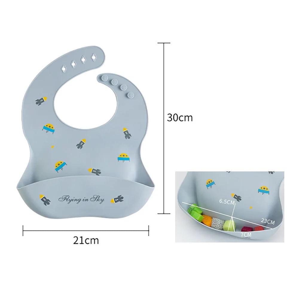 Waterproof Silicone Baby Bib – Soft, Adjustable & Cute Cartoon Design