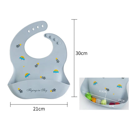 Waterproof Silicone Baby Bib – Soft, Adjustable & Cute Cartoon Design