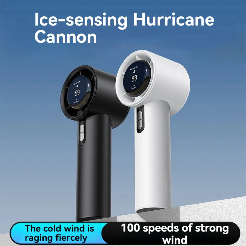 100-Speed Turbo Handheld Fan – Ultra Quiet, USB Rechargeable, Portable Mini Fan with LED Indicator