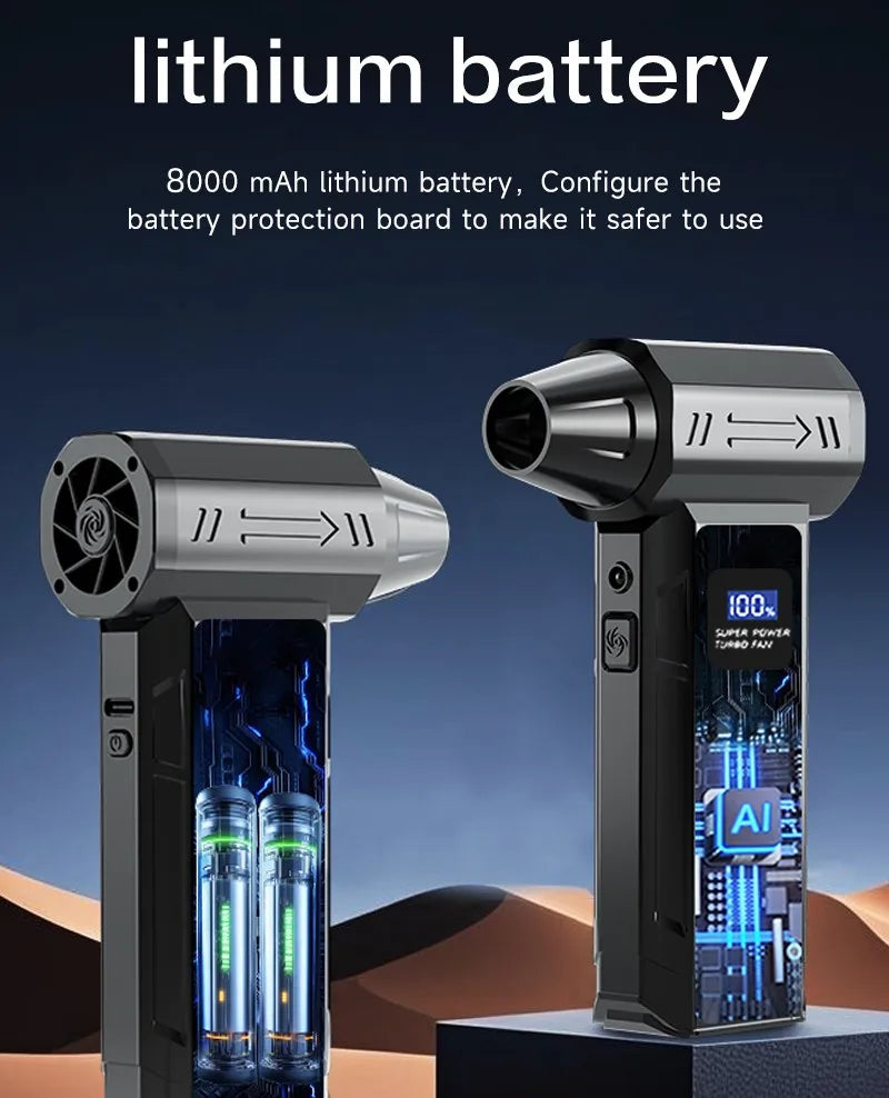 Wireless Jet Fan 990,000RPM Brush-less Motor Turbo Jet Blower Car Vacuum Cleaner Lighting/Digital Display