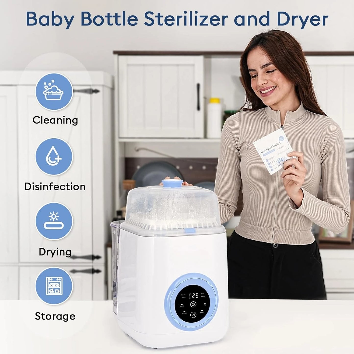 Baby Bottle Washer 4-in-1: Rapid Wash, Sterilizer & Dryer for Bottles & Pump Parts