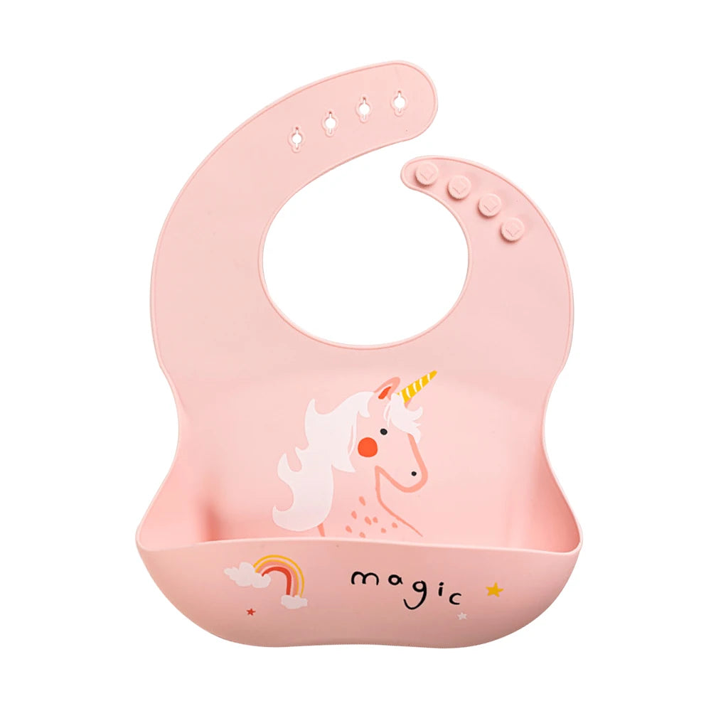 Waterproof Silicone Baby Bib – Soft, Adjustable & Cute Cartoon Design