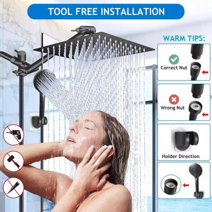 Luxury Stainless Steel Shower Set – 5 Modes, 8/10 Inch Square Overhead with Extended Arm & Handheld