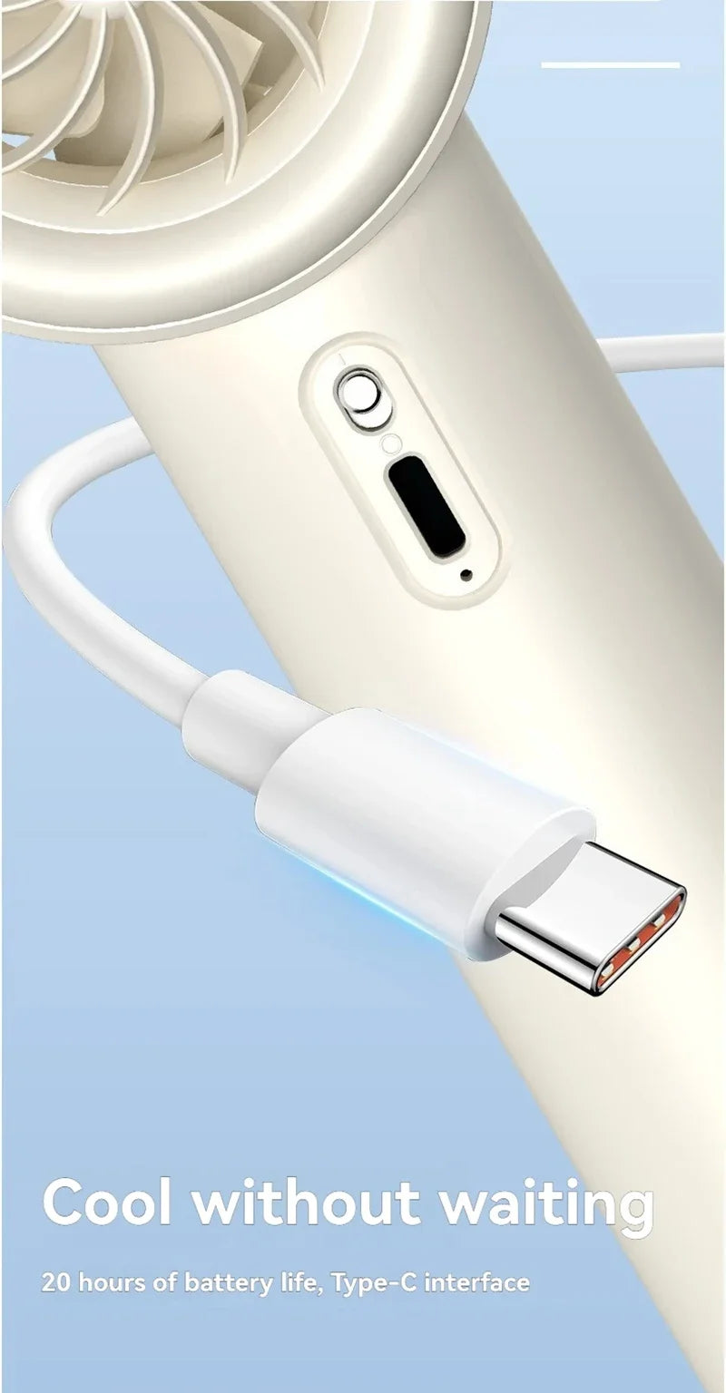 100-Speed Turbo Handheld Fan – Ultra Quiet, USB Rechargeable, Portable Mini Fan with LED Indicator