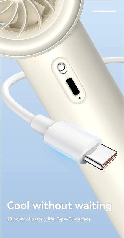 100-Speed Turbo Handheld Fan – Ultra Quiet, USB Rechargeable, Portable Mini Fan with LED Indicator